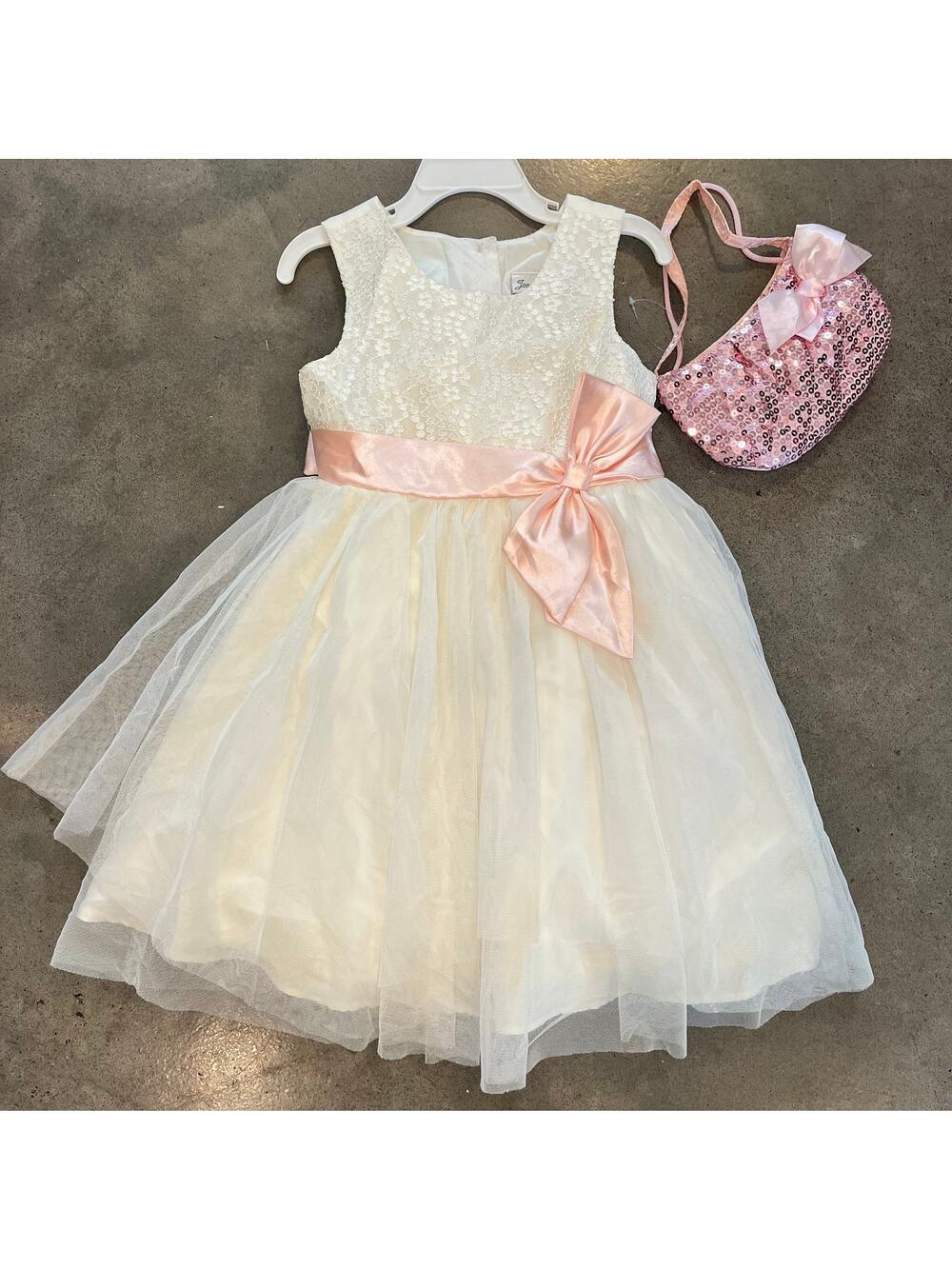 Jona Michelle White pink formal dance wedding easter dress toddler girls 4T lace